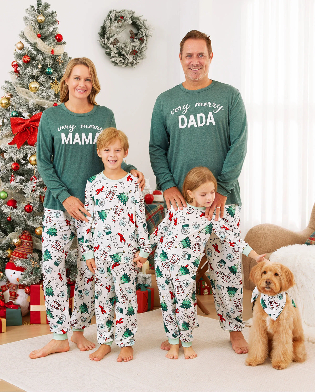 PatPat Family Matching Christmas Pajamas Christmas Tree Print Green
