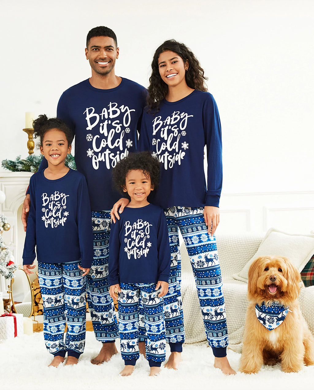 PatPat Family Matching Christmas Pajamas Baby It's Cold Outside Print Blue