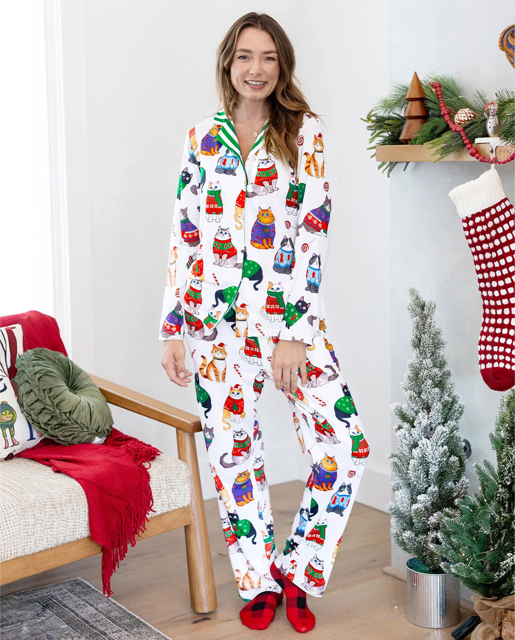 PatPat Matching Family Christmas Pajamas Festive Cat Print Multicolor