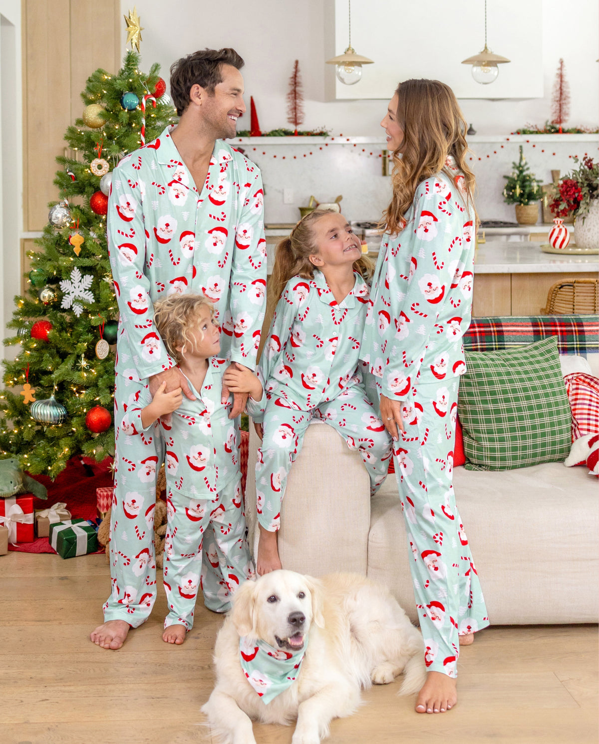 PatPat Matching Family Christmas Pajamas Santa Claus Print Collared Green