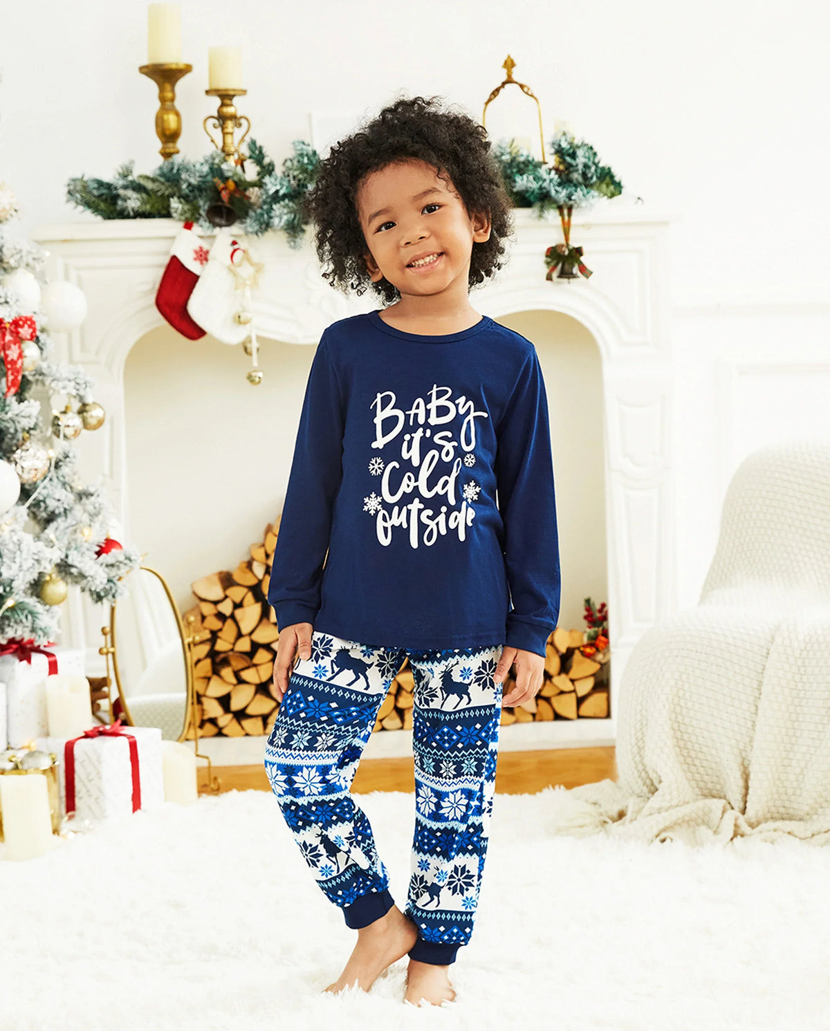 PatPat Family Matching Christmas Pajamas Baby It's Cold Outside Print Blue