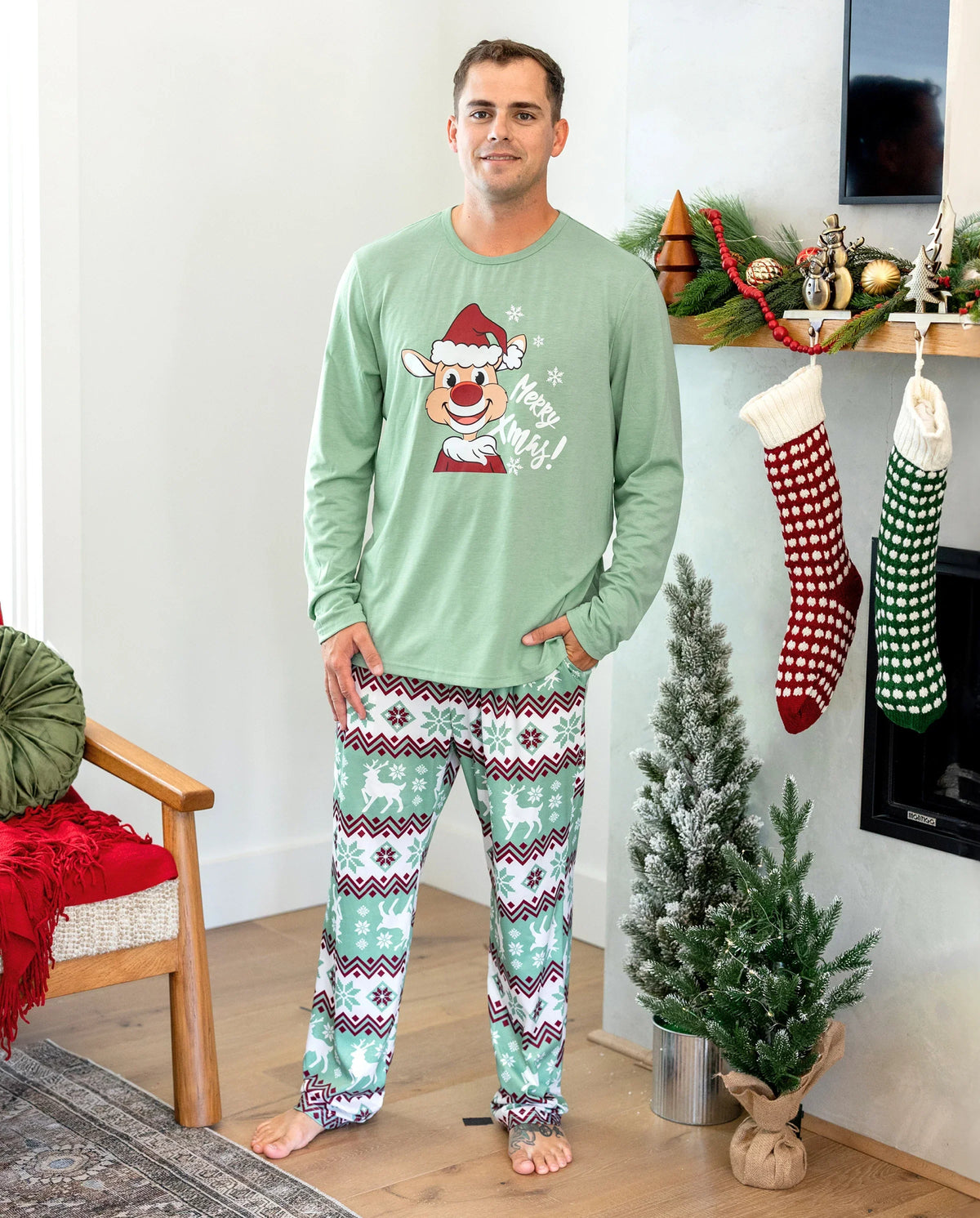 PatPat Family Matching Christmas Pajamas Reindeer Print Light Green