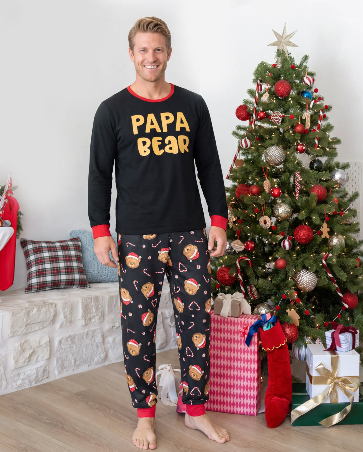 PatPat Matching Family Christmas Pajamas Bear Print Black