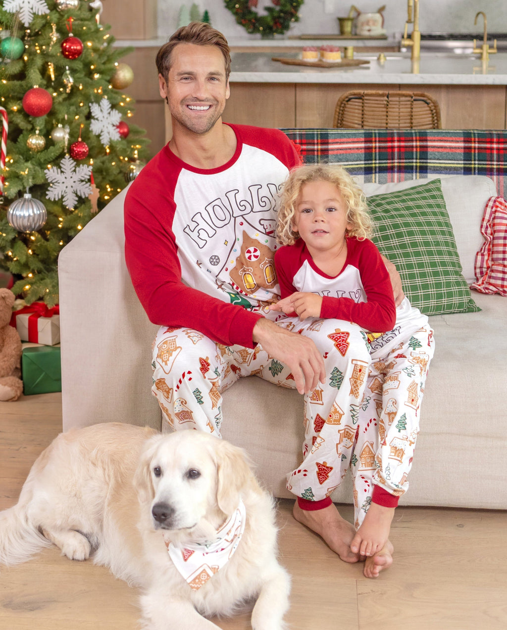 PatPat Matching Family Christmas Pajamas Gingerbread House & Christmas Tree Print Red