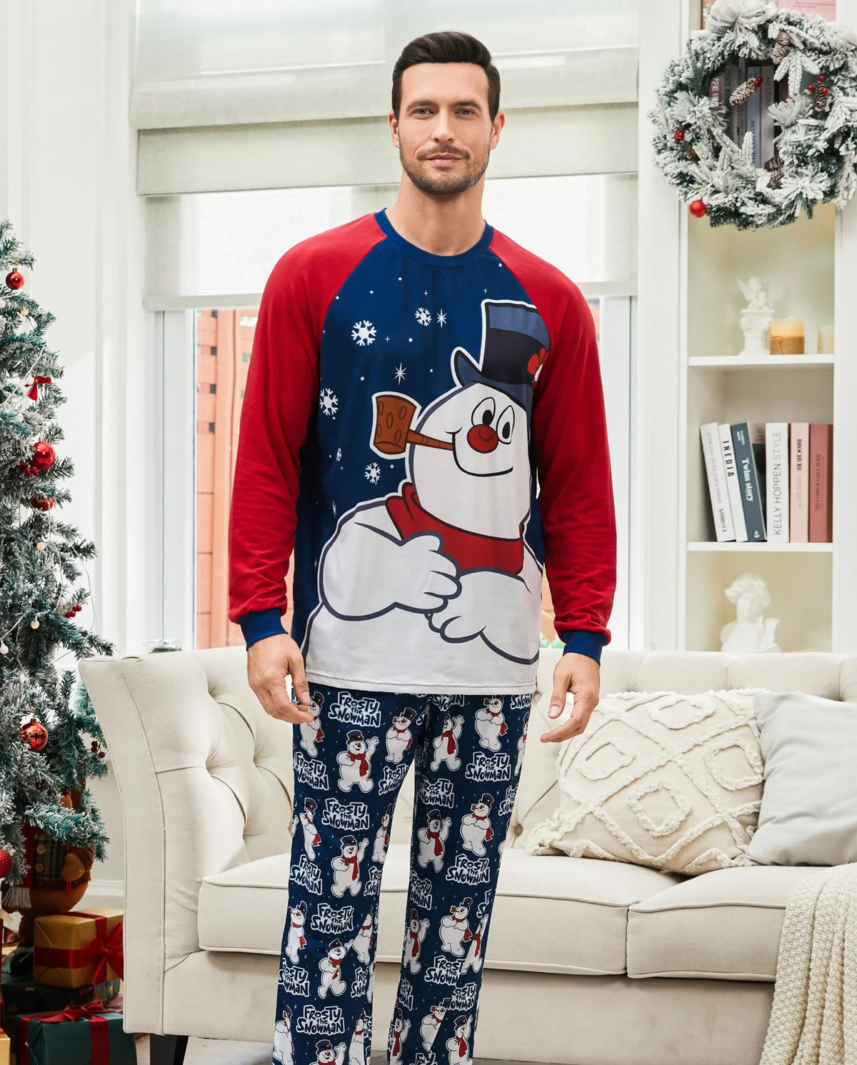 PatPat Frosty the Snowman Family Matching Christmas Pajamas Navy & Red