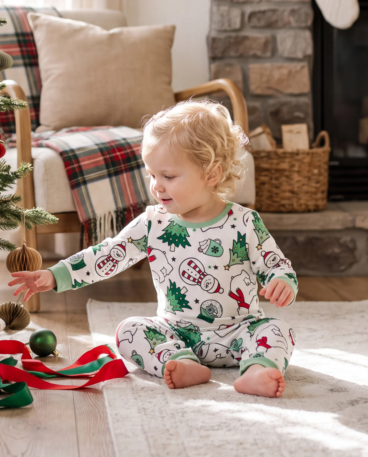PatPat Family Matching Christmas Pajamas Christmas Tree Print Green