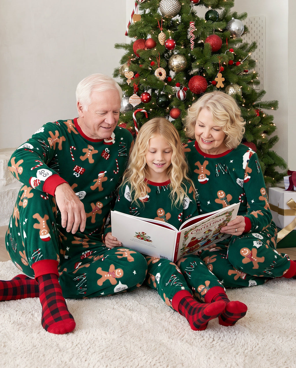 PatPat Family Matching Christmas Pajamas Gingerbread Print Fleece Green