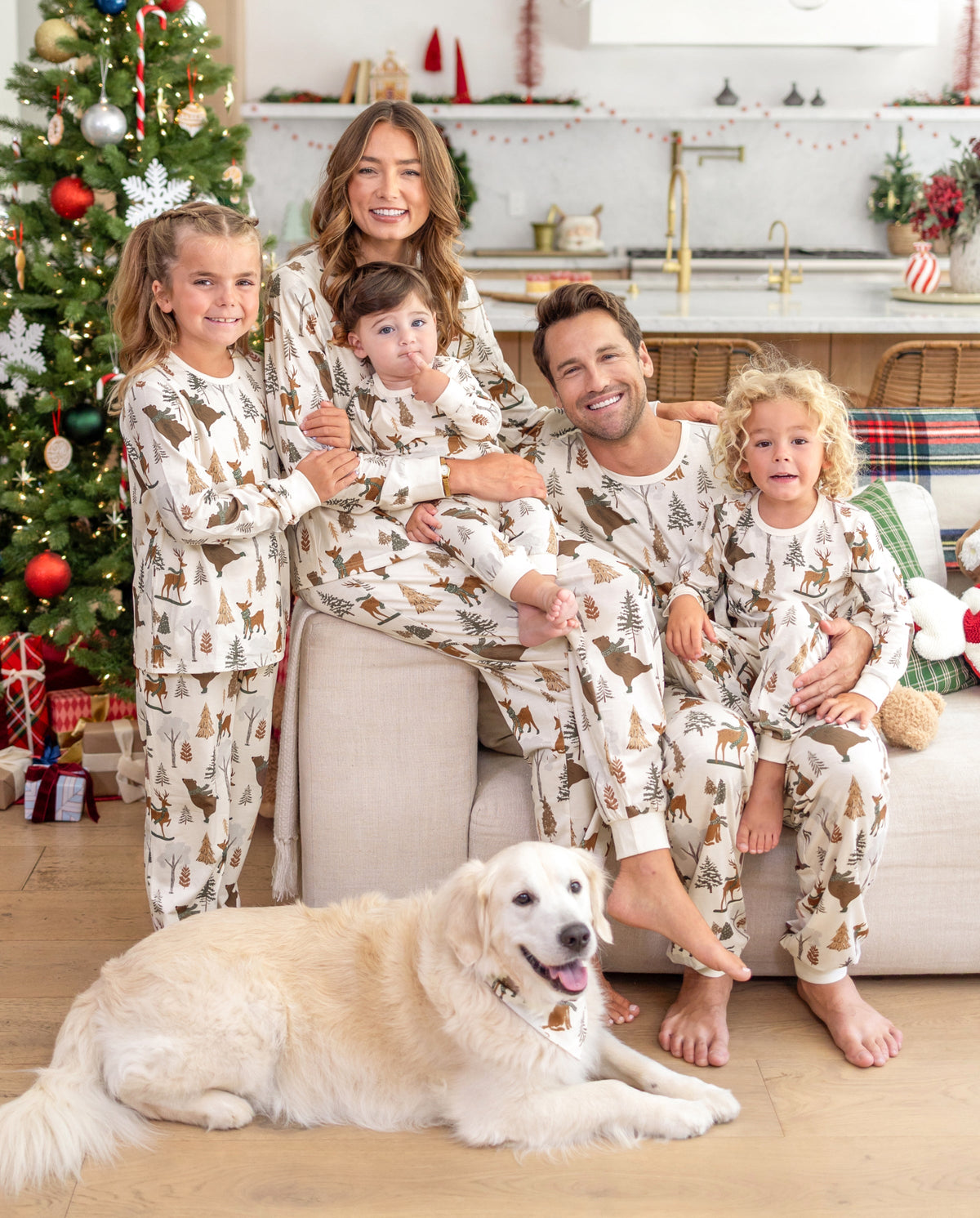 PatPat Matching Family Christmas Pajamas Woodland Print Beige