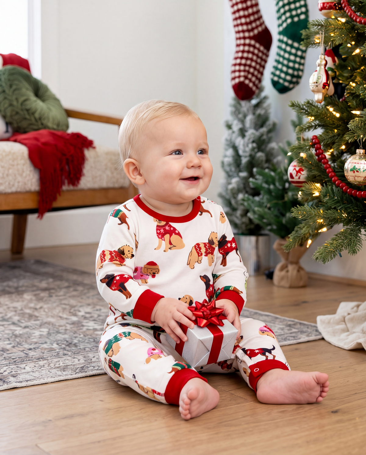 PatPat Family Matching Christmas Pajamas Festive Dog Print Cream