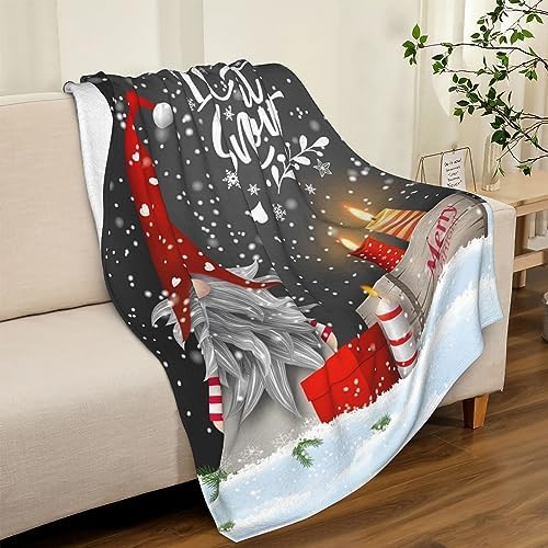 Christmas Throw Blanket, Merry Christmas Gnome Xmas Gifts Winter Snowflakess, Living Room/Bedroom/Sofa Couch Warm Soft Bed Flannel Blanket for Children Adults All Season 80"X60"