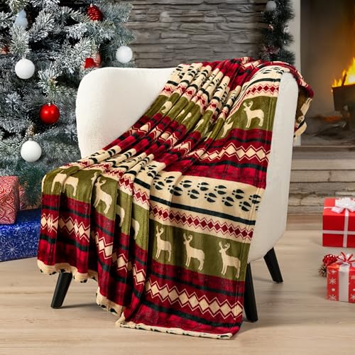 Pavilia Plush Red Christmas Fleece Throw Blanket - Soft, Warm Winter Cabin Throw, 50x60 - color: Christmas Red, size: 50 x 60 Inches - Throw