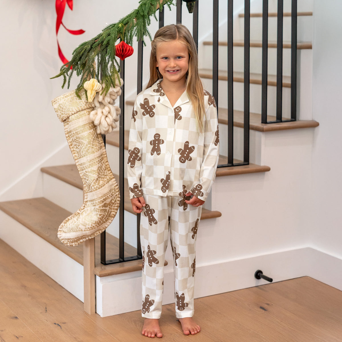 PatPat Family Matching Christmas Pajamas Gingerbread & Plaid Print Khaki