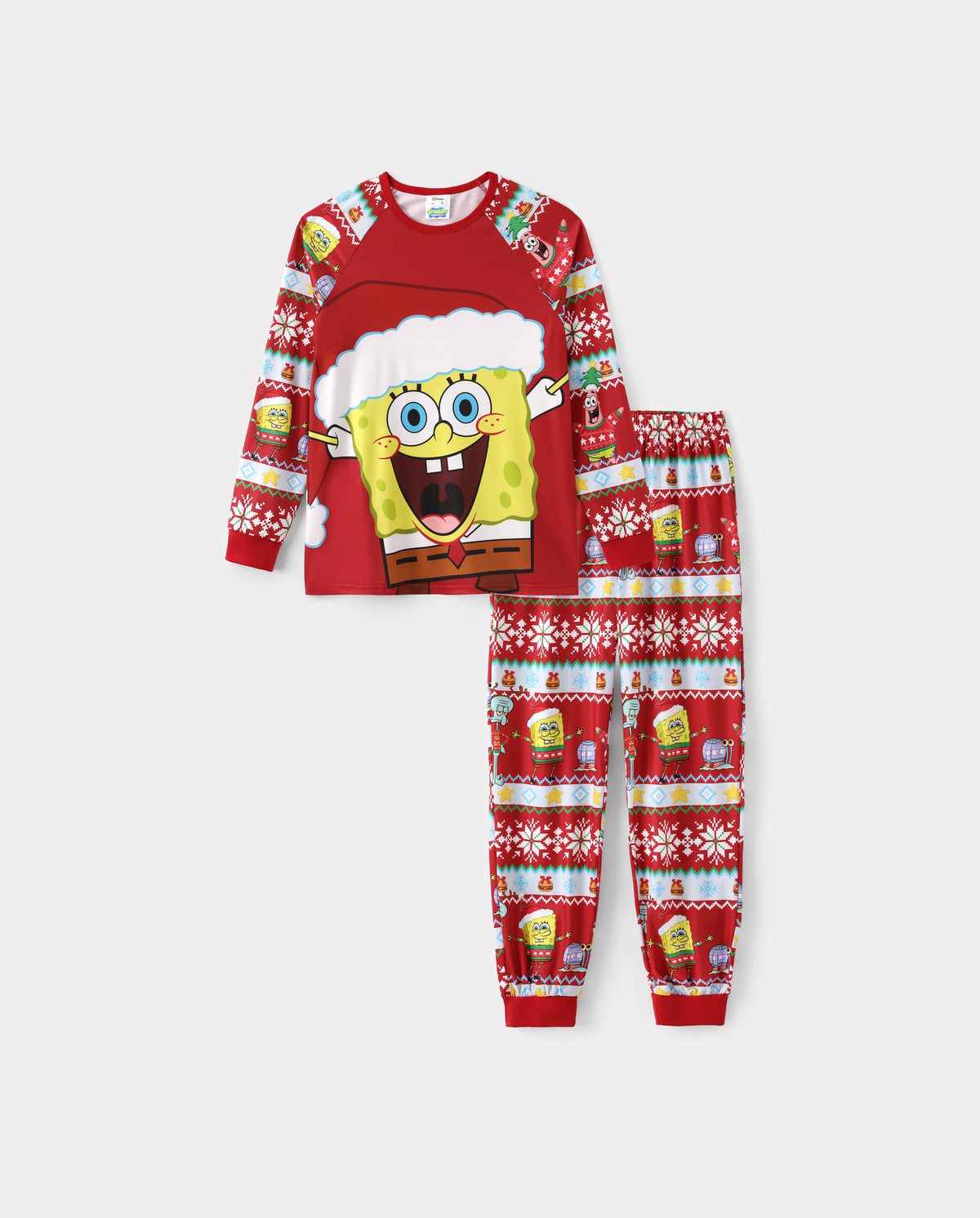 PatPat SpongeBob SquarePants Matching Family Christmas Pajamas Santa Hat Character Print Red Plus Size