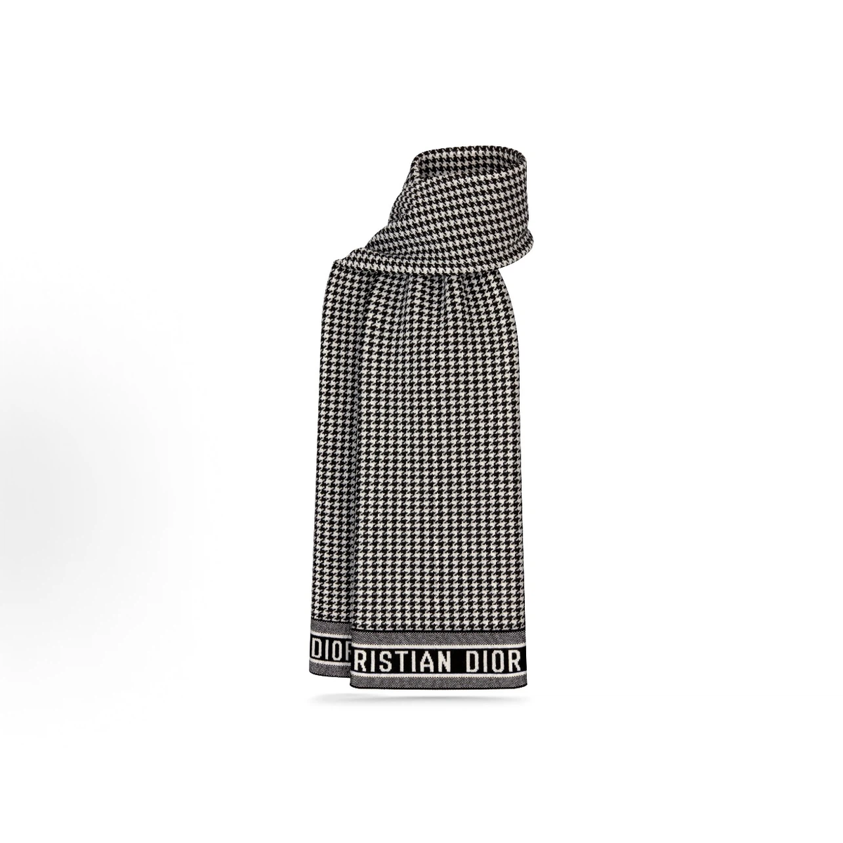 Black‑Grey Houndstooth Fringed Reversible Winter Scarf
