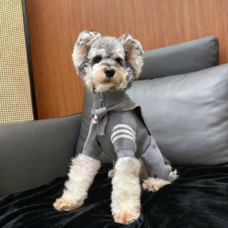 Warm Striped Knitted Dog Jumpsuits Cape