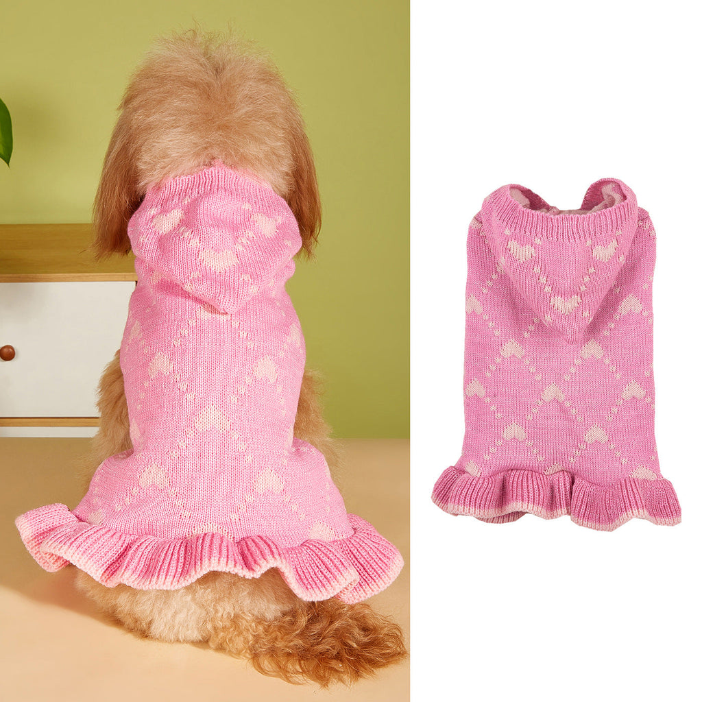 Heart Pattern Dog Cat Hooded Sweater Dress