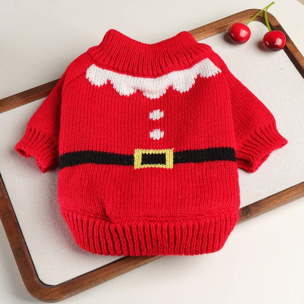 Christmas Santa Bow Dog Cat Knitted Sweater