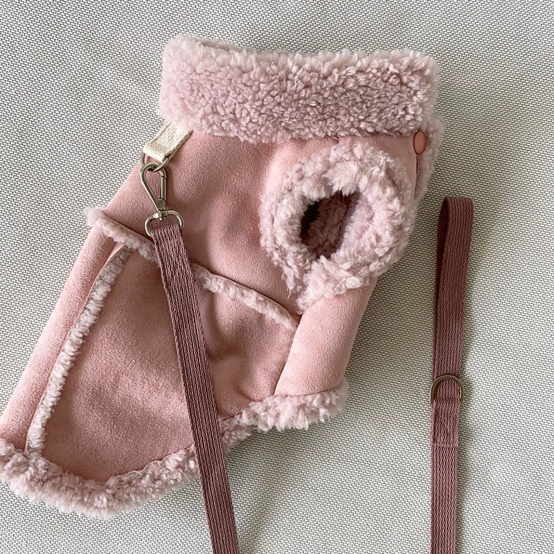 Faux Suede Leather Dog Cat Harness Jakcet