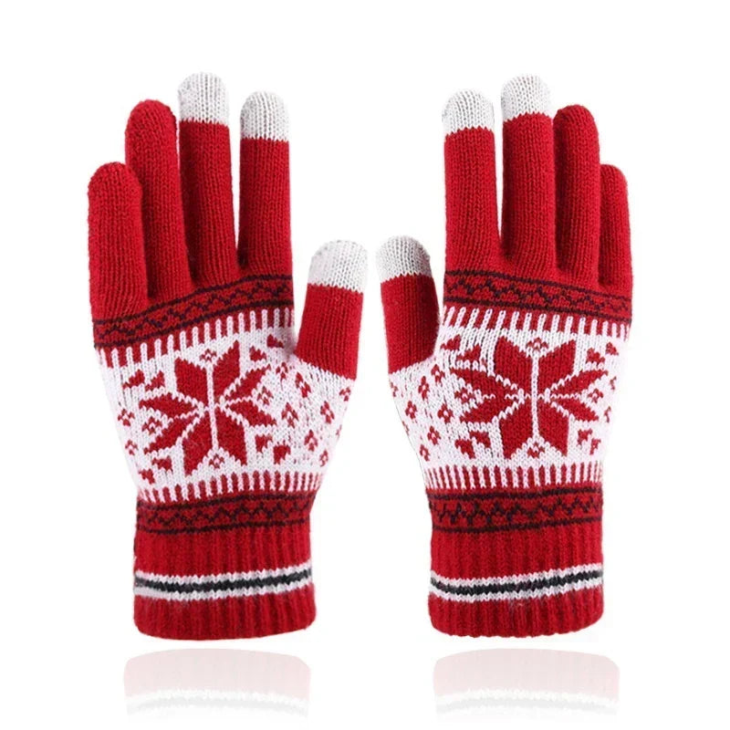 Winter Knitted Touchscreen Gloves – Snowflake Embroidery