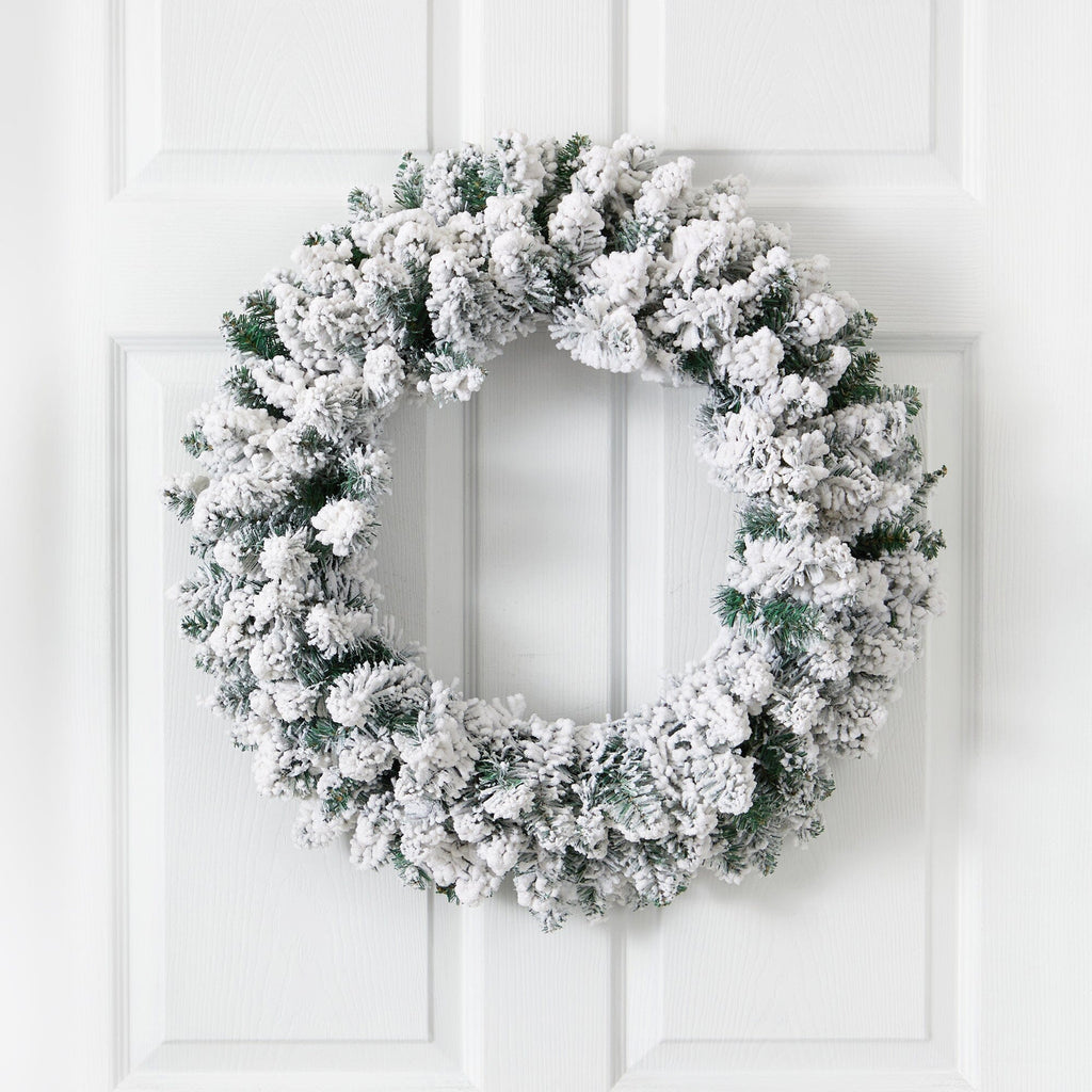 24-Inch Flocked Christmas Wreath with Pinecones and 35 Warm LED Lights - Pinecone Christmas Wreath