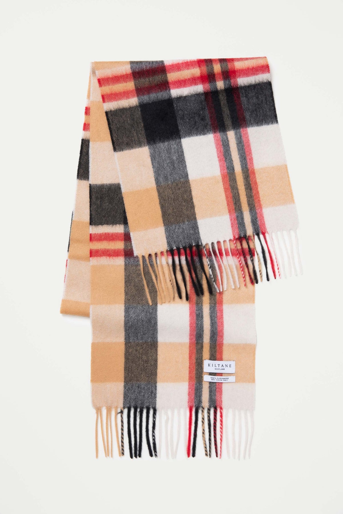 Square Check Cashmere Scarf - Camel
