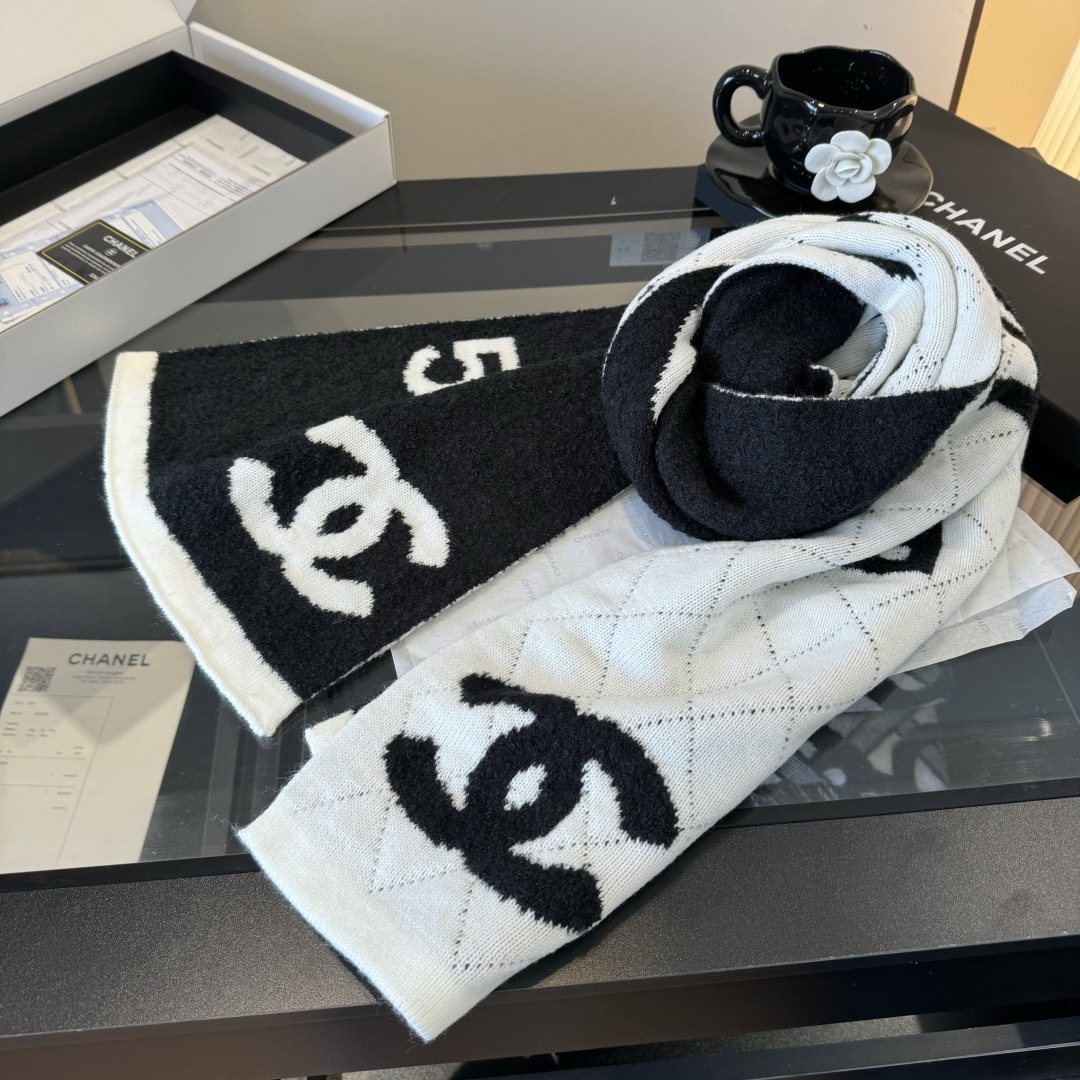 Chanel Knit Scarf with Ivory Motifs
